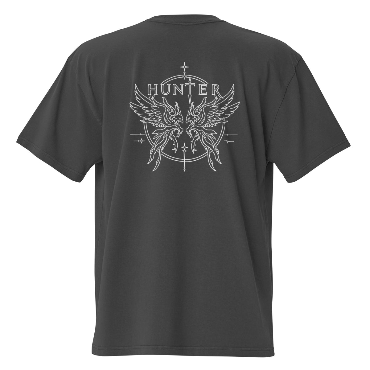 HUNTER mens oversized faded t shirt faded black back — product mockup