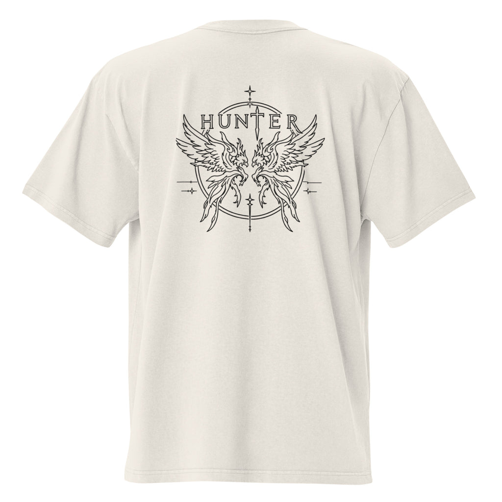 HUNTER mens oversized faded t shirt faded bone back — product mockup