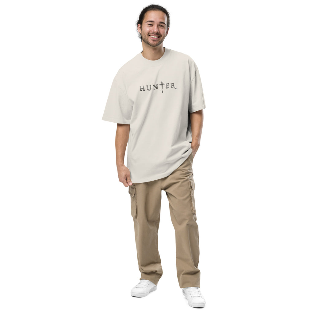 HUNTER mens oversized faded t shirt faded bone front — product mockup