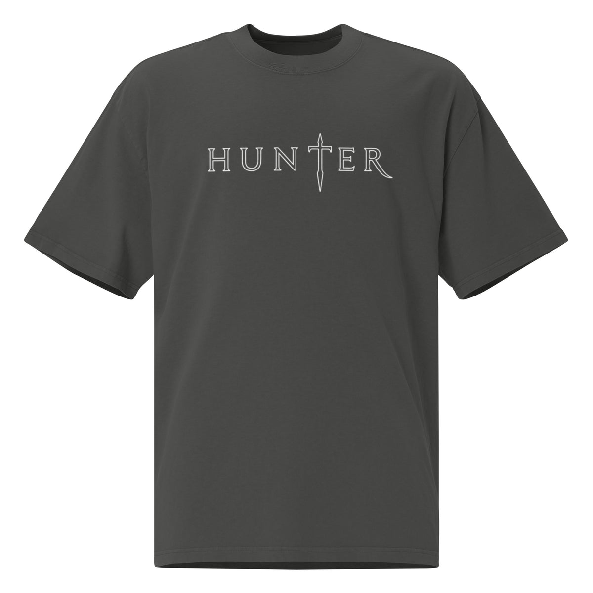 HUNTER mens oversized faded t shirt faded coal front — product mockup