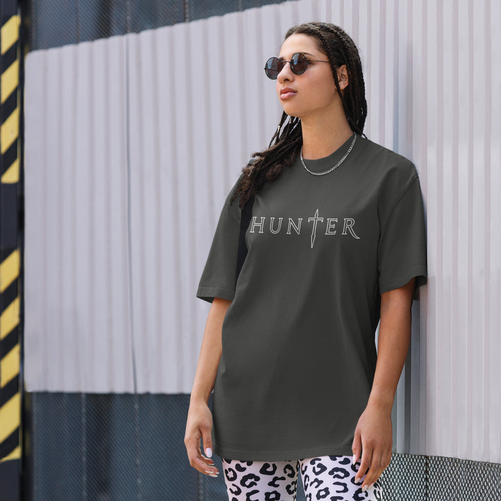 HUNTER mens oversized faded t shirt faded coal front — product mockup
