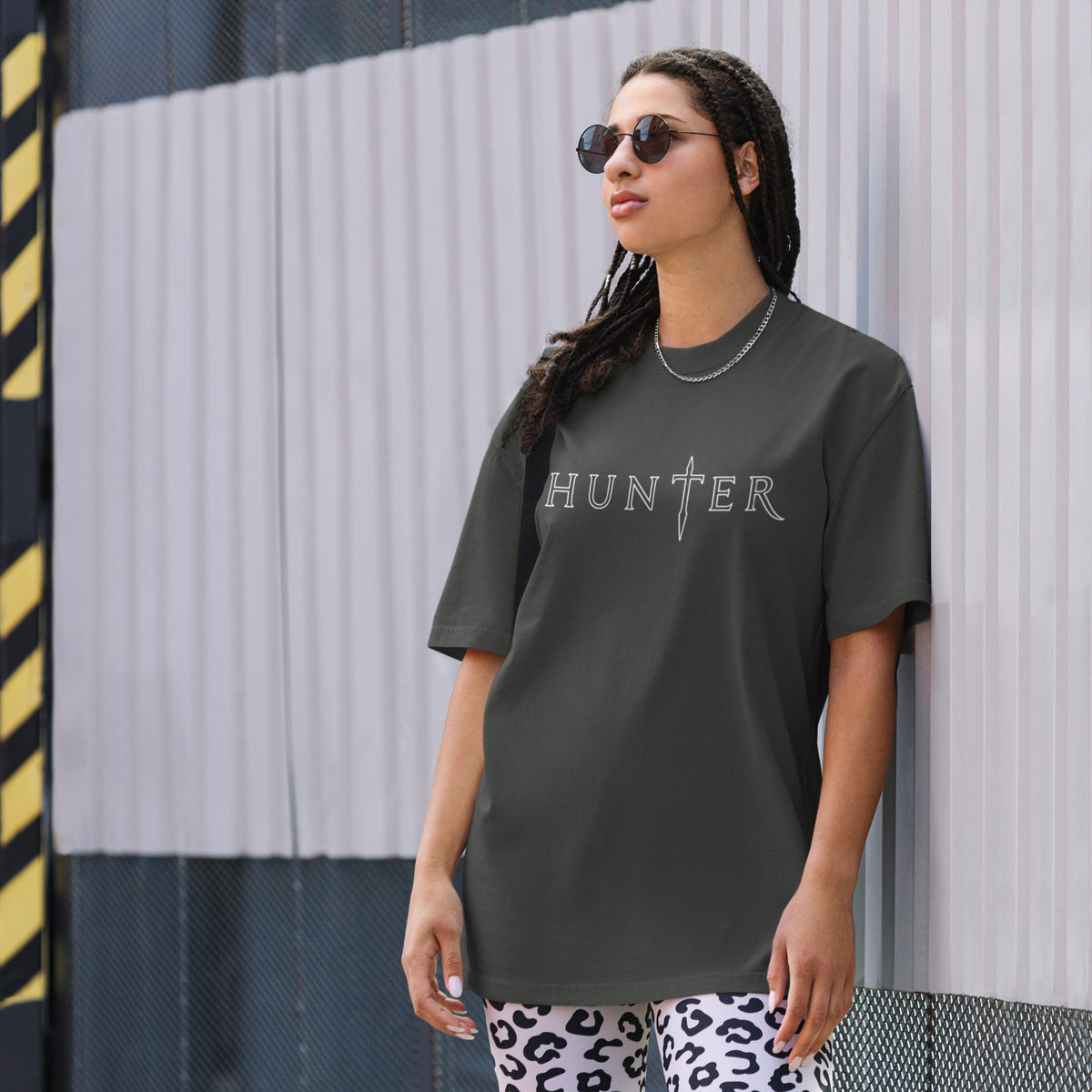 HUNTER mens oversized faded t shirt faded coal front — product mockup