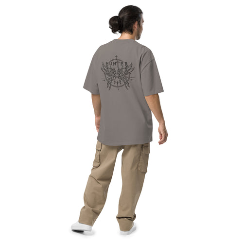 HUNTER mens oversized faded t shirt faded grey back — product mockup