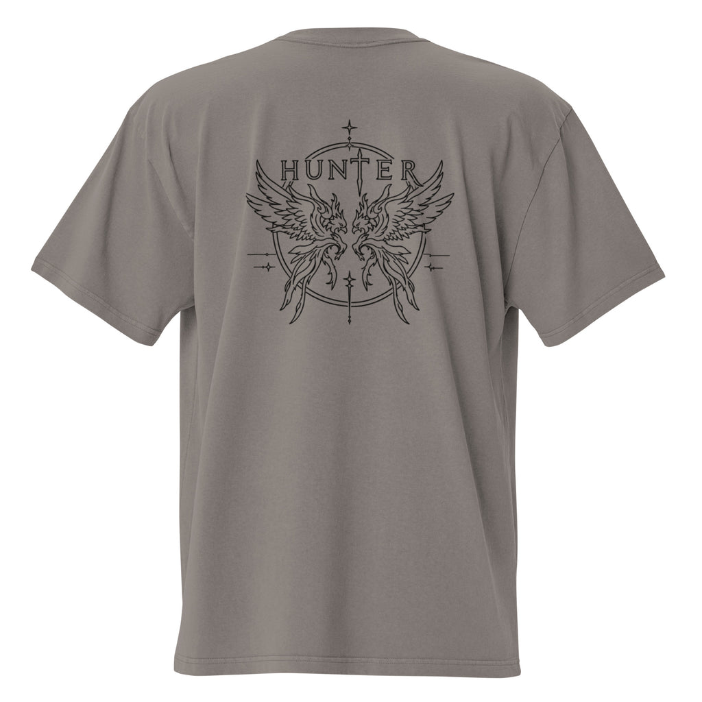 HUNTER mens oversized faded t shirt faded grey back — product mockup