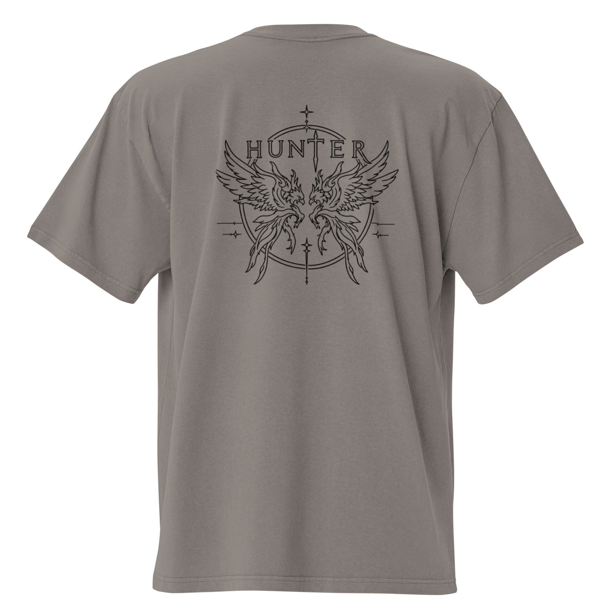 HUNTER mens oversized faded t shirt faded grey back — product mockup