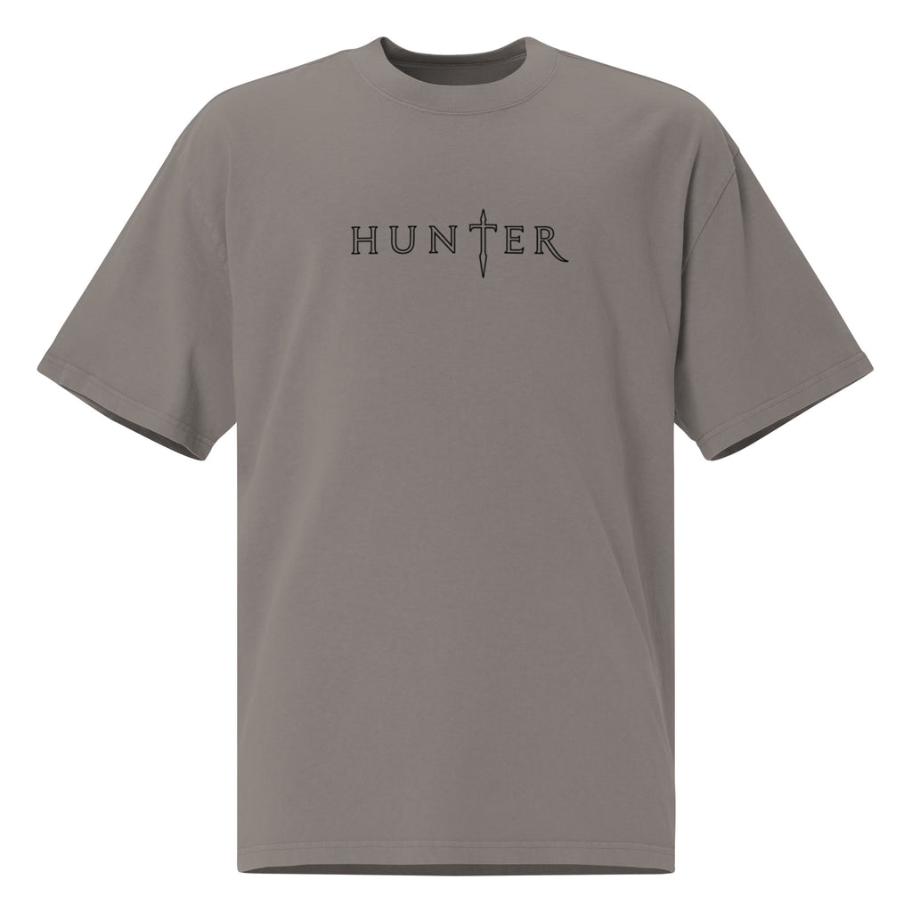 HUNTER mens oversized faded t shirt faded grey front — product mockup