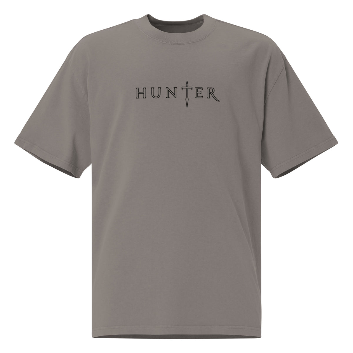 HUNTER mens oversized faded t shirt faded grey front — product mockup