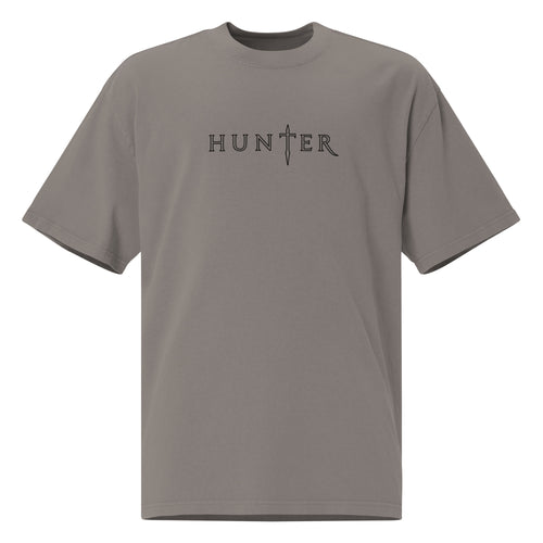 HUNTER mens oversized faded t shirt faded grey front — product mockup