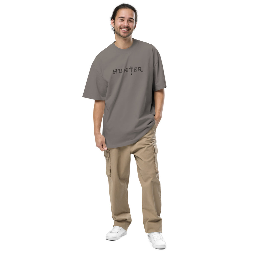 HUNTER mens oversized faded t shirt faded grey front — product mockup