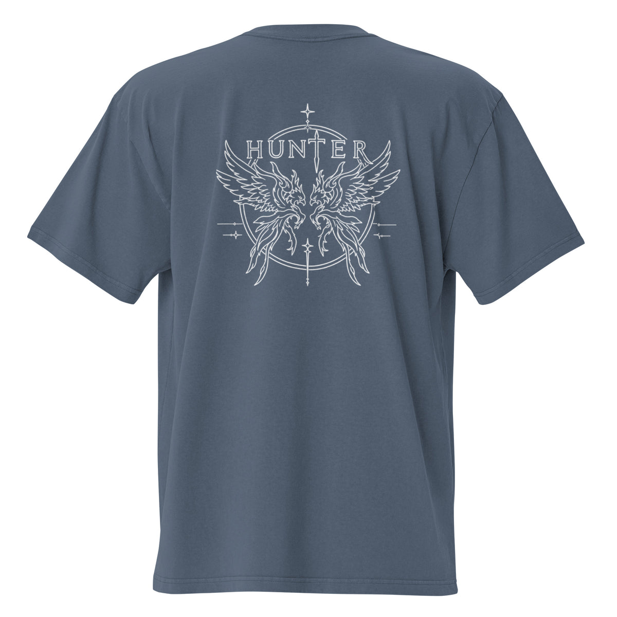 HUNTER mens oversized faded t shirt faded indigo back — product mockup