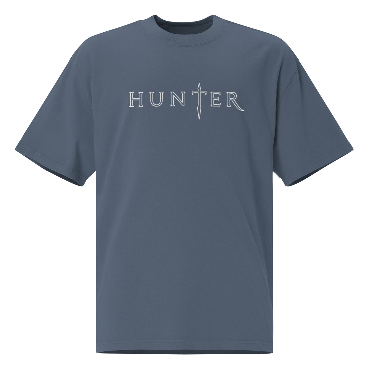HUNTER mens oversized faded t shirt faded indigo front — product mockup