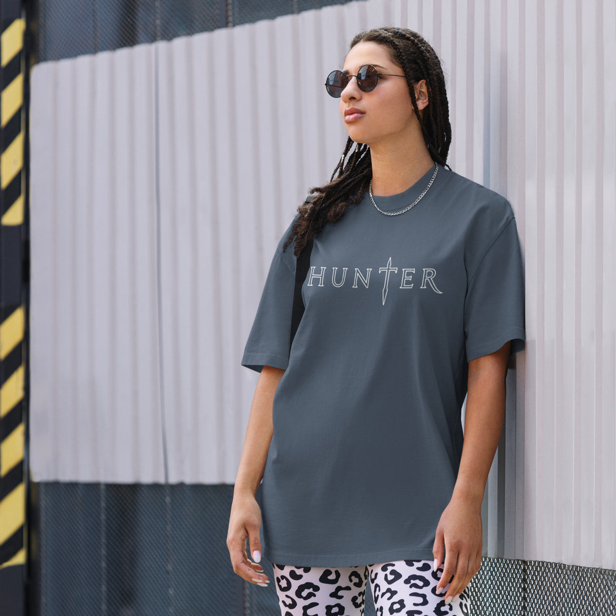 HUNTER mens oversized faded t shirt faded indigo front — product mockup