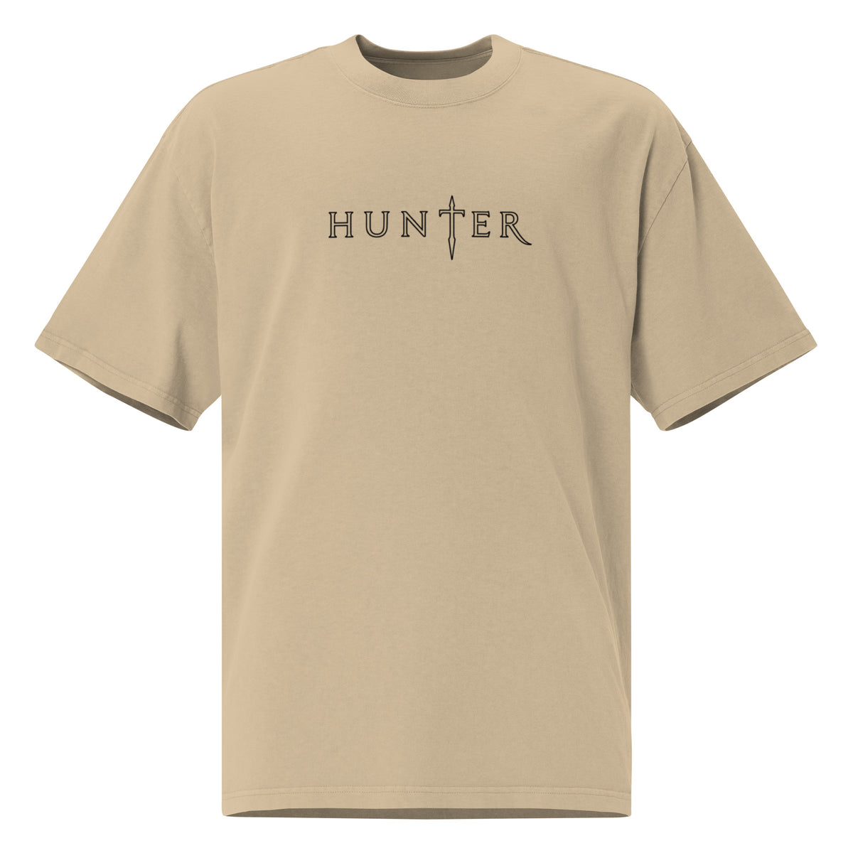 HUNTER mens oversized faded t shirt faded khaki front — product mockup