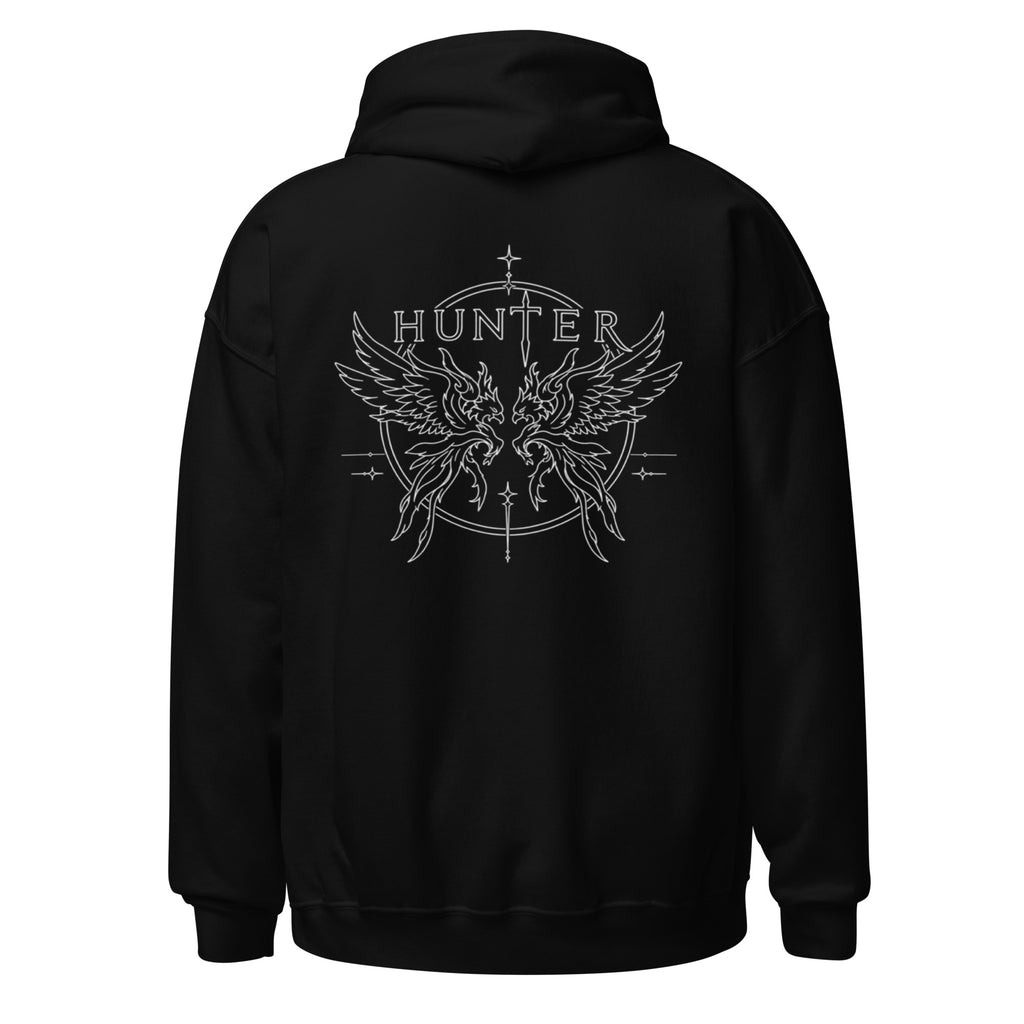 HUNTER unisex heavy blend hoodie black back — product mockup