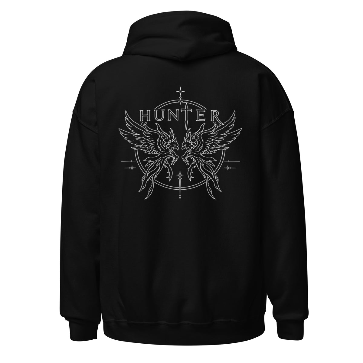 HUNTER unisex heavy blend hoodie black back — product mockup
