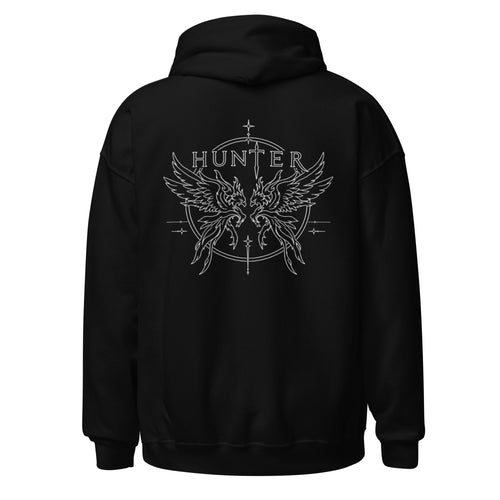 HUNTER unisex heavy blend hoodie black back — product mockup
