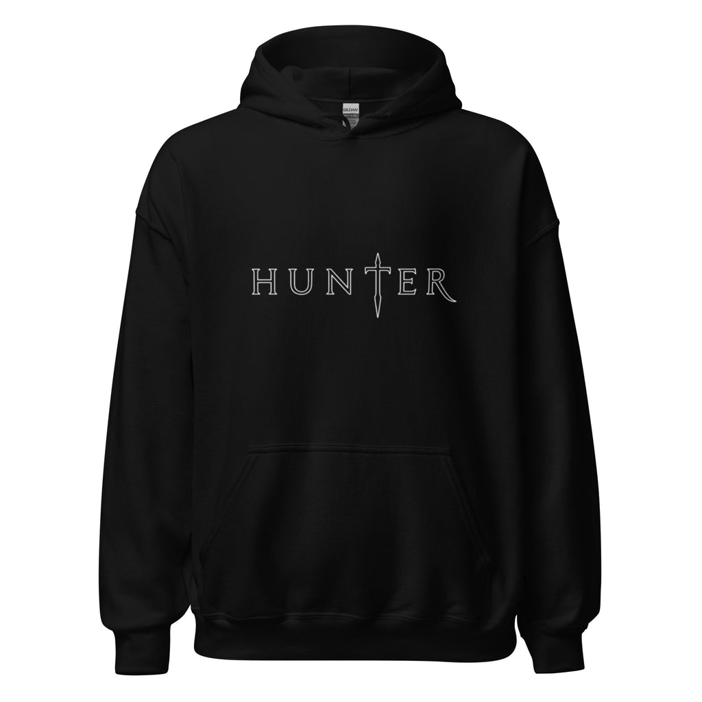 HUNTER unisex heavy blend hoodie black front — product mockup