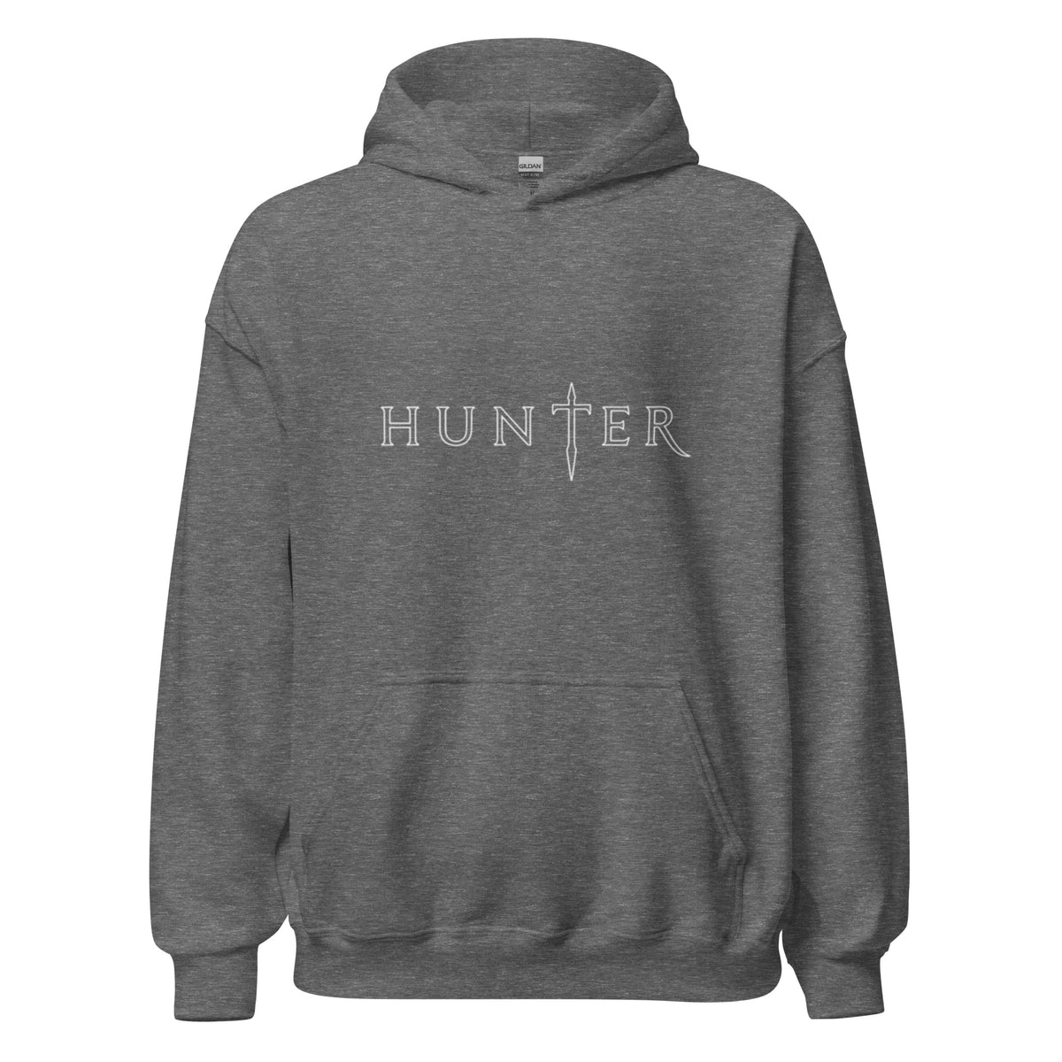 HUNTER unisex heavy blend hoodie graphite heather front — product mockup