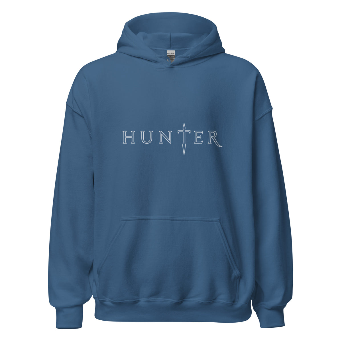 HUNTER unisex heavy blend hoodie indigo blue front — product mockup
